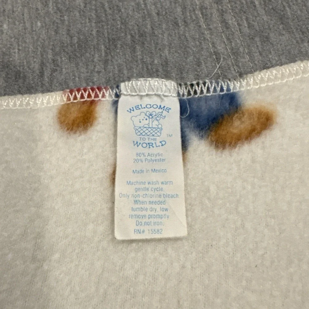 BJT Blue Jean Teddy Bear Fleece Baby‎ Blanket Hearts Stars 32 x 42 Welcome World